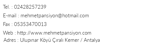 Mehmet Pansiyon telefon numaralar, faks, e-mail, posta adresi ve iletiim bilgileri